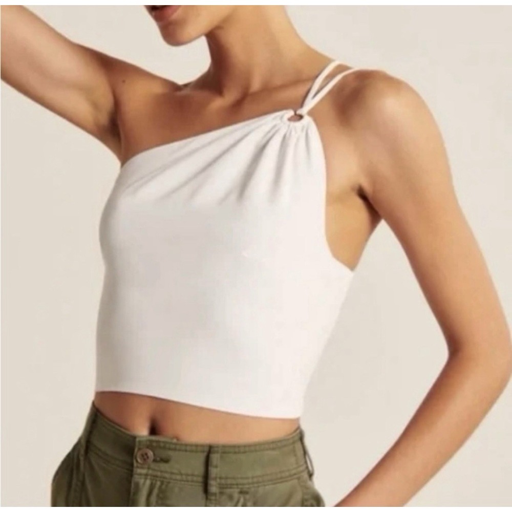 Abercrombie & Fitch Women's White Side Circle Tie Cropped Top Babydoll Size L